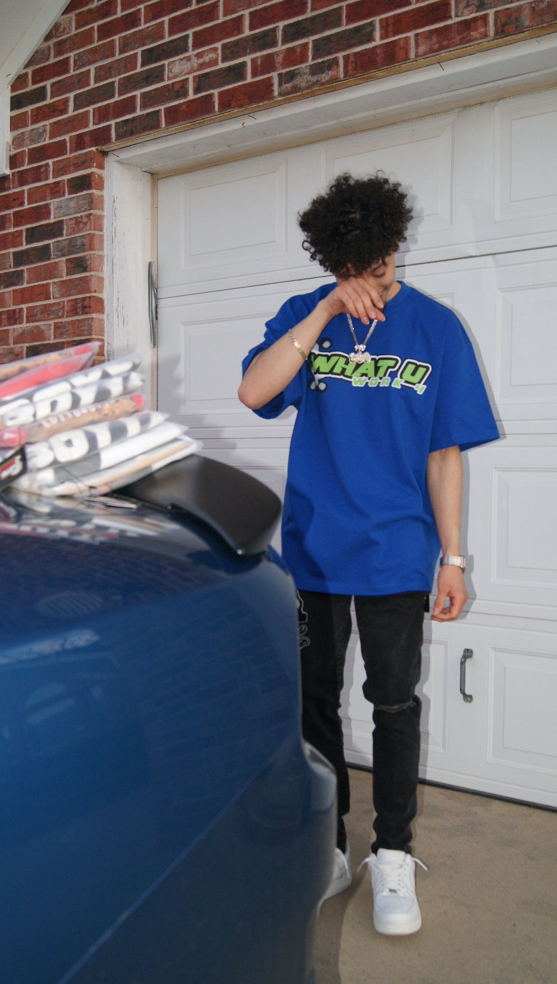 LB Blue ''what you work 4 '' oversized tee